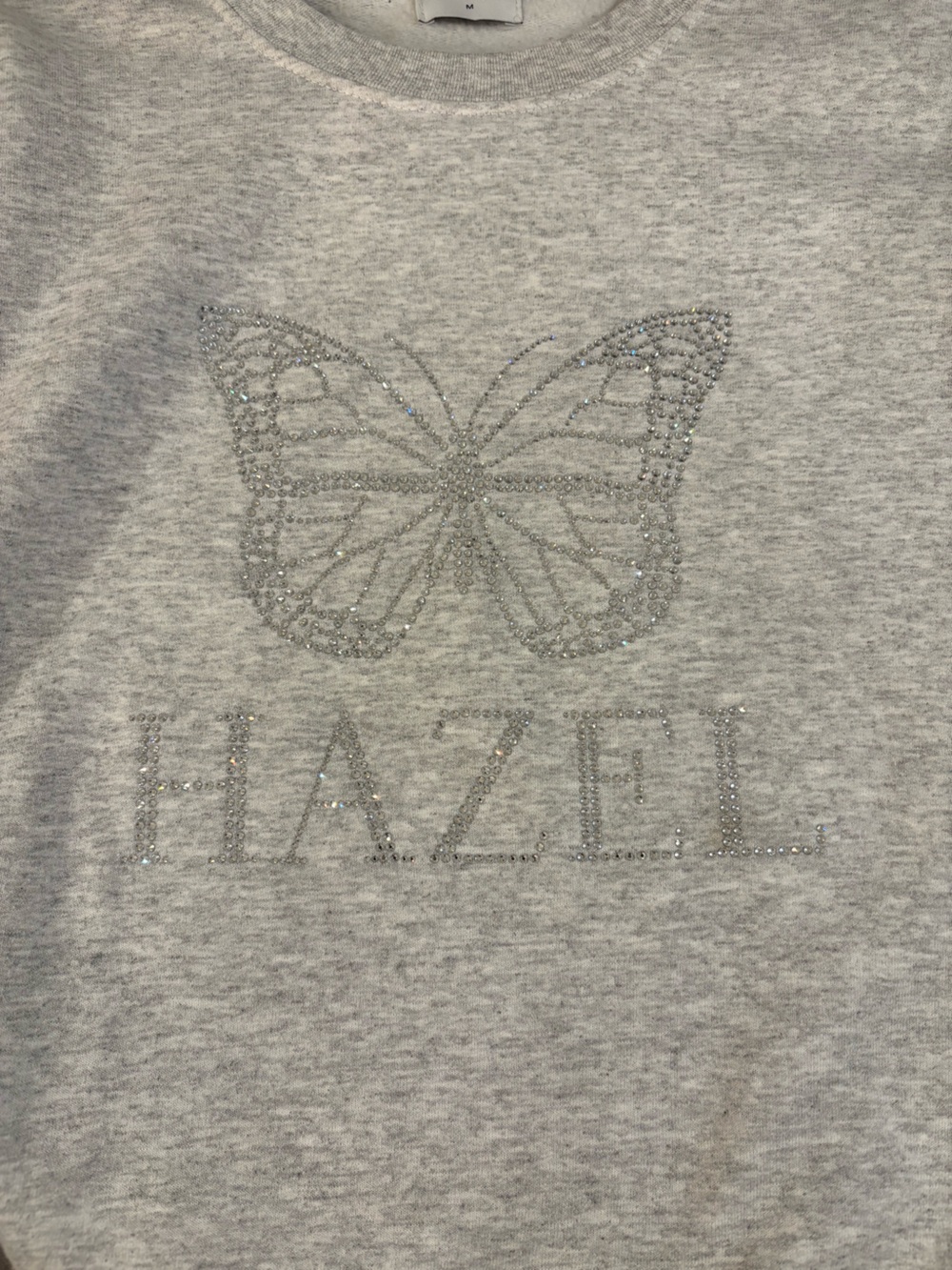 Hazel Boutique Light Gray Crewneck Sweatshirt with Rhinestone Butterfly - medium - Picture 3 of 4